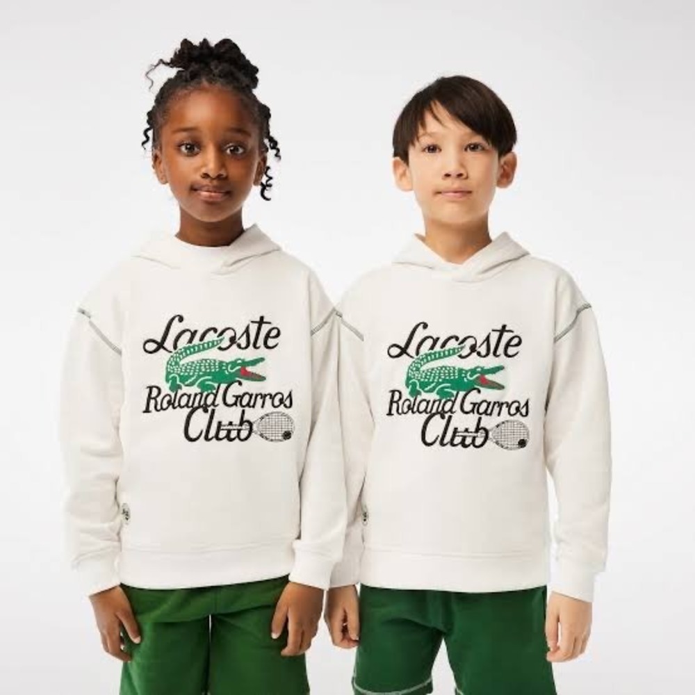 Lacoste Roland Garros Club Kids Hoodie White Embroidered Crocodile Size 12Y